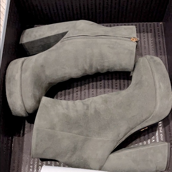 PRADA Grey Ultra Suede Platform ankle Boots - Picture 3 of 10